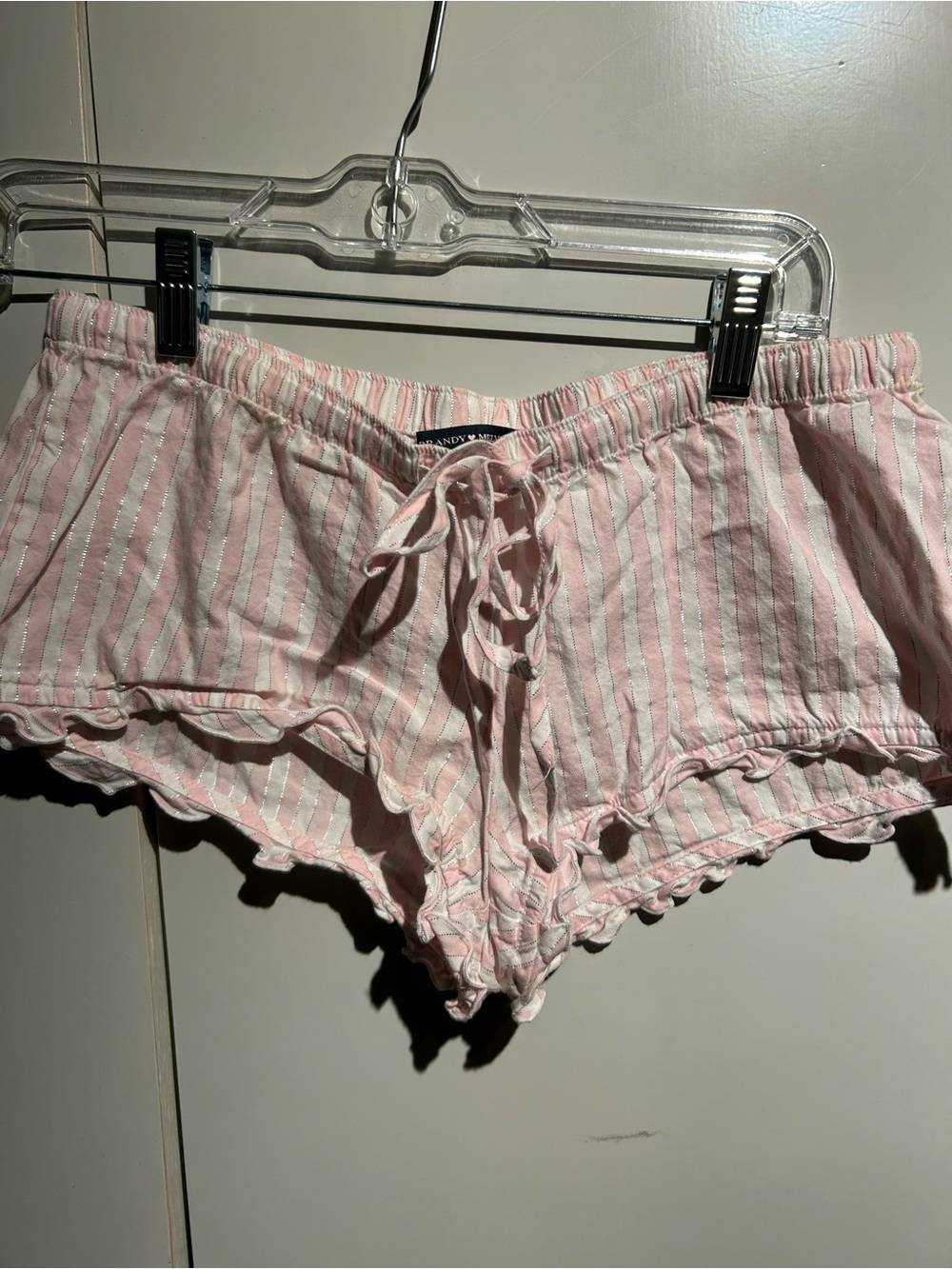 Brandy Melville pink and silver metallic or glittery stripe ruffle short